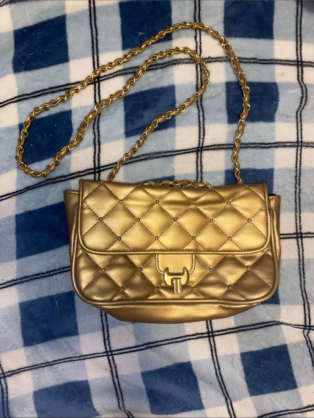 Metallic Quilted Gold Chain Crossbody Bag for Women